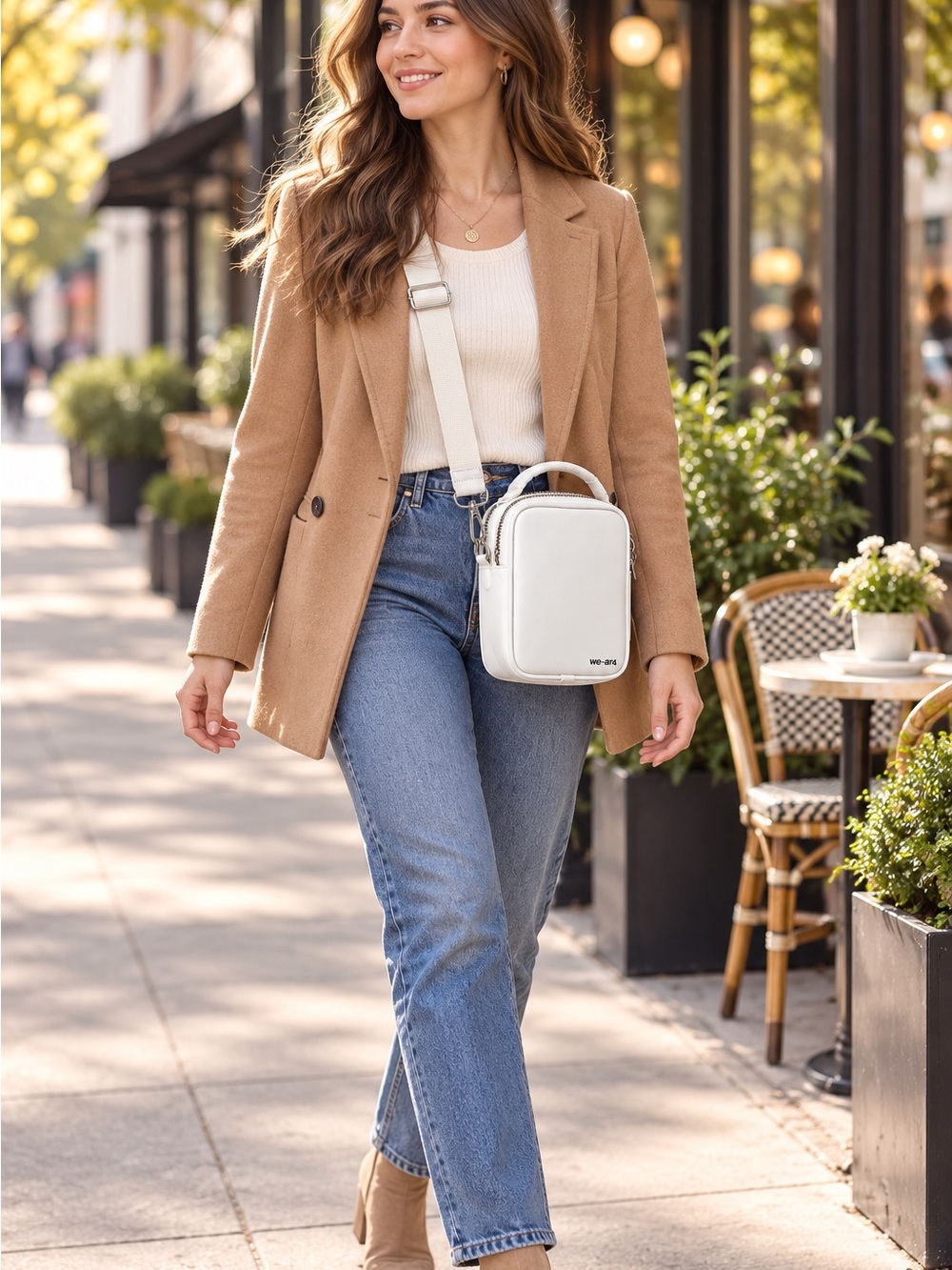 WE-AR4 Leather White Mini Crossbody Bag Double Zip Top Handle NWT